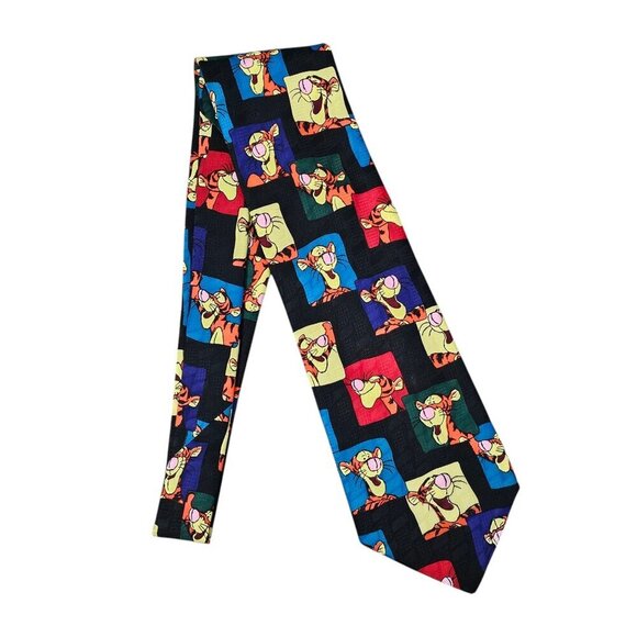 Winnie the Pooh Tigger Disney Squares Black Multi Classic Long Necktie - Picture 3 of 5